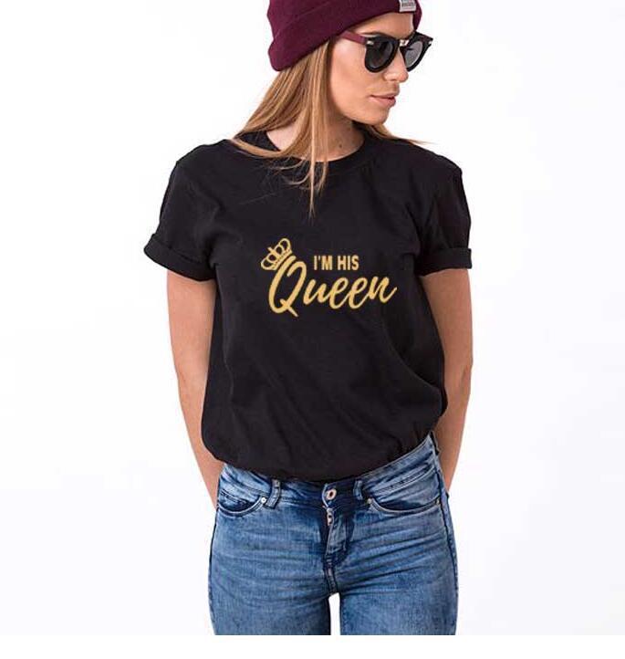 I'm Her King, His Queen Trending Couple Men And Women Letters Short-Sleeved T-Shirt