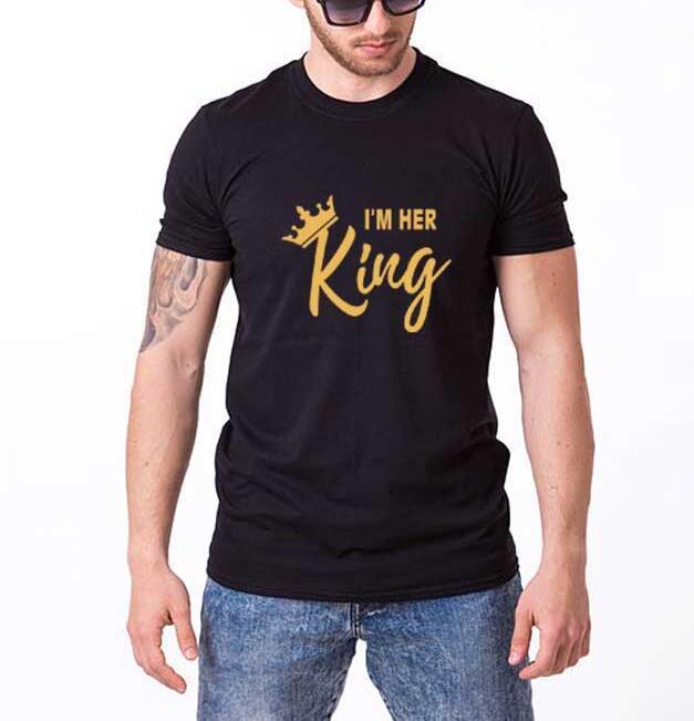 I'm Her King, His Queen Trending Couple Men And Women Letters Short-Sleeved T-Shirt