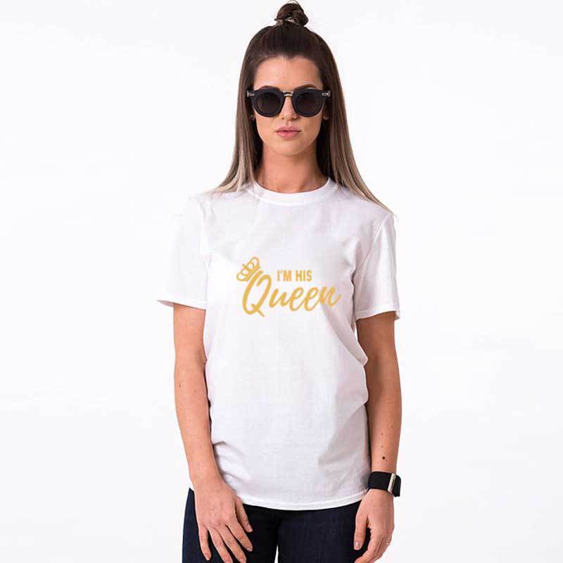 I'm Her King, His Queen Trending Couple Men And Women Letters Short-Sleeved T-Shirt